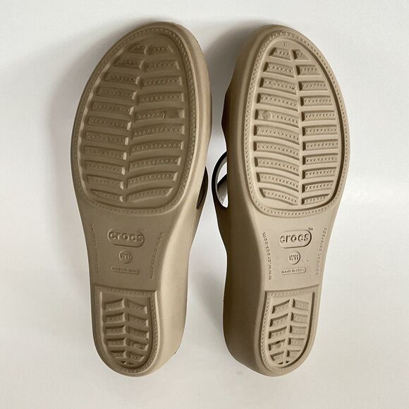 CROCS Sandals Women 11M Tan Open-toe Strappy Mules - Picture 9 of 12